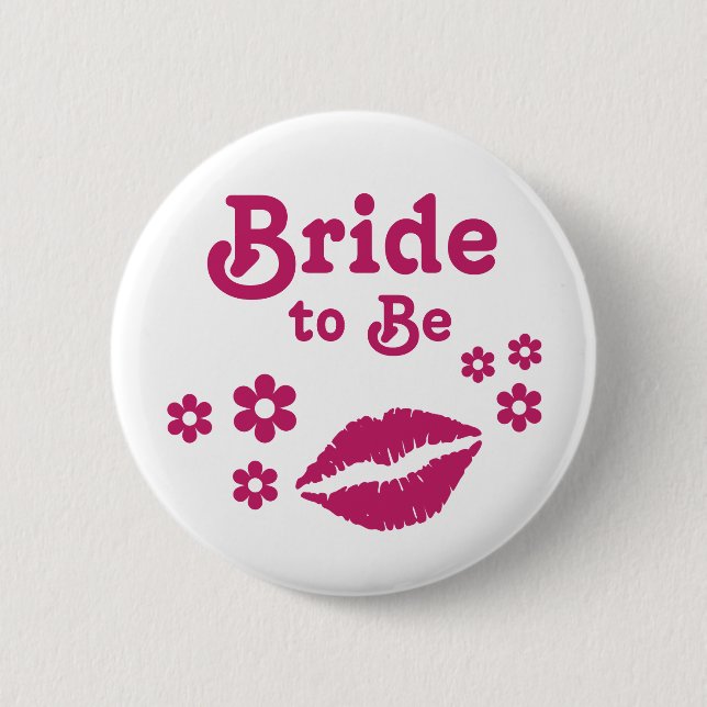 Pink Bride to Be Pin - hot pink bridal party pins (Front)