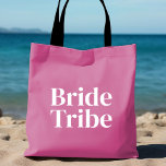 Pink Bride Tribe Tote for Bachelorette<br><div class="desc">Fun, flirty pink with simple vertical block lettering to personalise for each guest at the bachelorette party. Pretty keepsake favour for any event-bachelorette, girls weekend, family reunion, pool party and more! "Bride Tribe" on the front and personalise the back with the guest's name. Message me if you want something different...</div>
