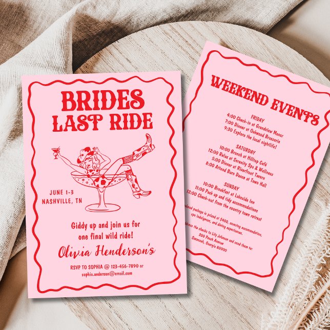 Pink Brides Last Ride Bachelorette Party Invitation (Creator Uploaded)