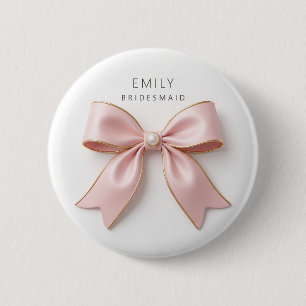 Pink Bridesmaid Bow Pearl Luxury Bachelorette 6 Cm Round Badge