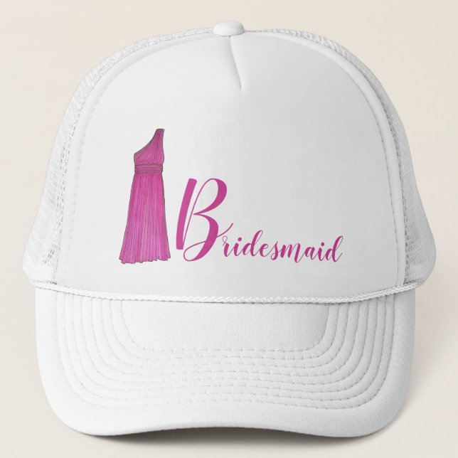 Pink Bridesmaid Bridal Party Gown Wedding Gift Trucker Hat (Front)