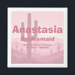 Pink Bridesmaid Gift – Personalized Bridesmaid  Magnet<br><div class="desc">This pink bridesmaid magnet is a beautiful and meaningful gift for your bridal party. Featuring a custom name and bridesmaid title over a soft desert rose sunset landscape with cactus silhouettes, this magnet creates a stylish keepsake your bridesmaids will love. Perfect for bridesmaid proposal boxes, bridal showers, bachelorette parties, and...</div>