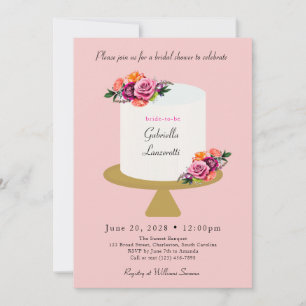 Pink Bright Floral Cake Bridal Shower Invitation