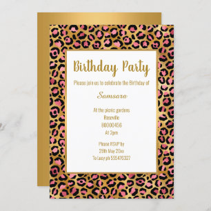 PINK BRIGHT LEOPARD GOLD ALL OCCASION BIRTHDAY  INVITATION