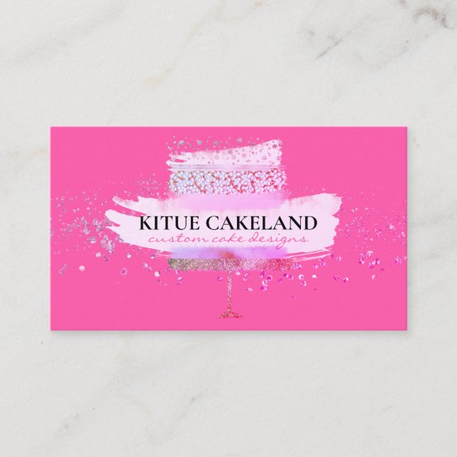 Pink Bright Neon Girly Home Bakery Cake Business Card (Front)
