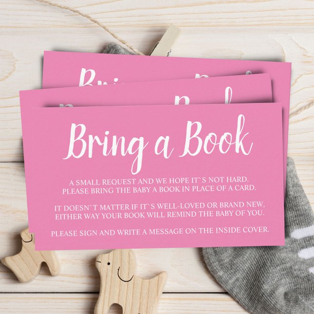 Pink Bring a Book Baby Shower Enclosure Card (Creator Uploaded)