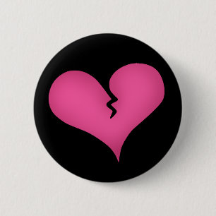 Pink broken heart on black sad cute style 6 cm round badge