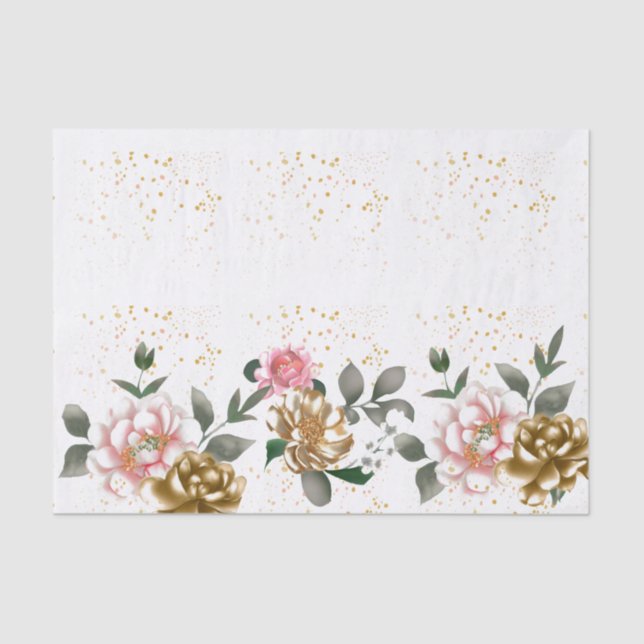 Pink Bronze Peonies Speckled Tissue Paper (Front)