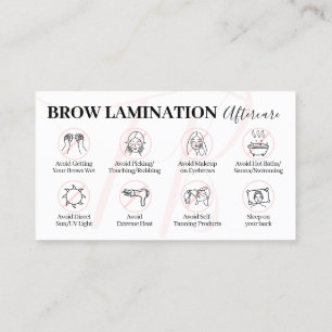 Pink Brow Lamination Aftercare Advice Instruction Business Card