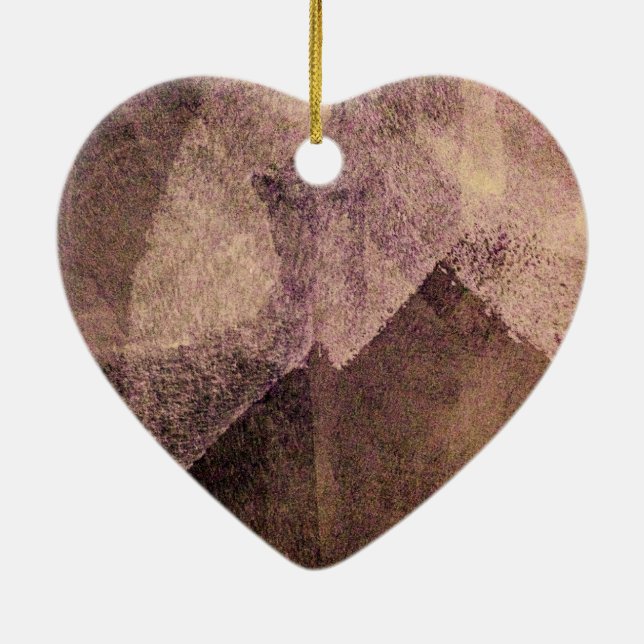 Pink brown abstract painting brush stroke art ceramic tree decoration (Back)