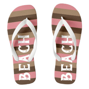 Pink Brown Abstract Stripes Personalised Beach  Thongs