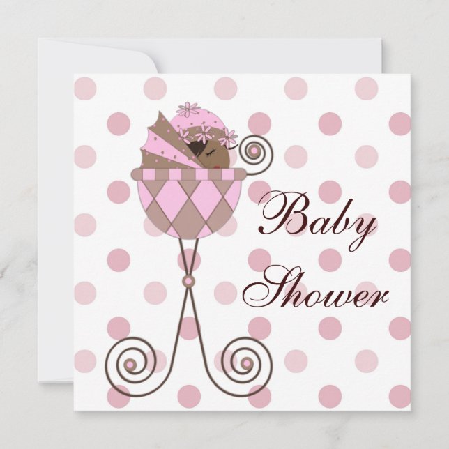 Pink Brown African American Baby Girl Shower Invitation (Front)