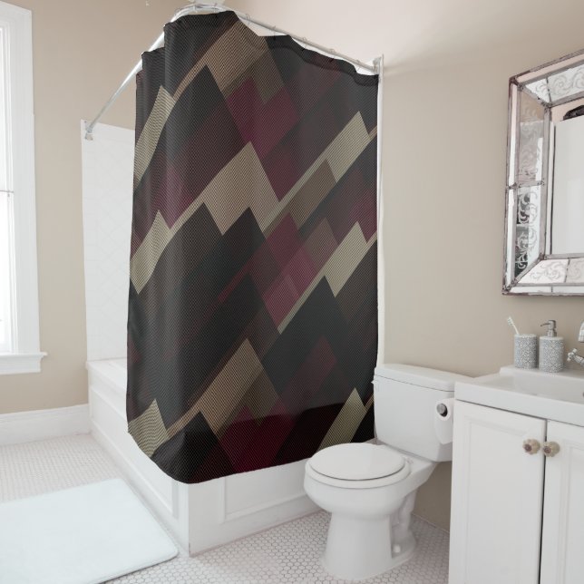 Pink brown and beige geometric shower curtain (In Situ)