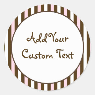 Pink, Brown, and White Stripes Classic Round Sticker
