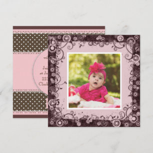 Pink & Brown Baby First Birthday Invitation