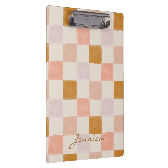Pink Brown Beige Geometric Personalised Clipboard (Right)
