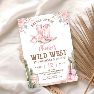 Pink Brown Birthday Shin-Dig Wild West Birthday Invitation
