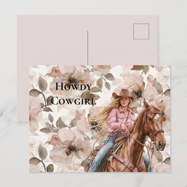 Pink Brown Blonde Cowgirl Southwestern Floral Howd Postcard (Front/Back)