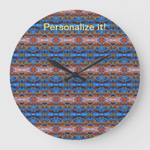 Pink, brown, blue design tiled & mirrored large clock