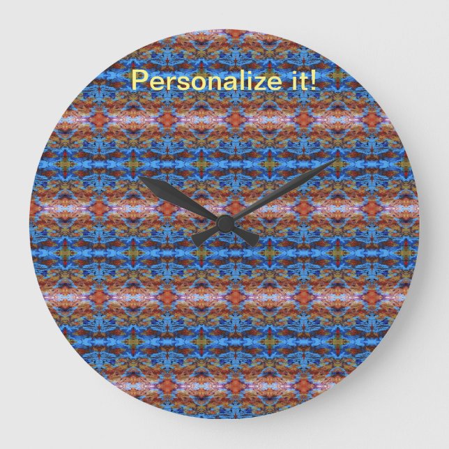Pink, brown, blue design tiled & mirrored large clock (Front)