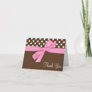 Pink Brown Bow Polka Dot Thank You Card
