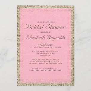 Pink & Brown Burlap Bridal Shower Invitations