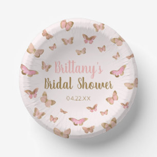 Pink Brown Butterfly Themed Bridal Shower  Paper Plate