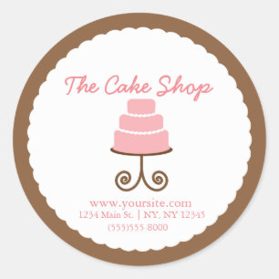 Pink & Brown Cake Bakery Business Treat Favour Classic Round Sticker