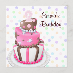 Pink Brown Cake Presents Girls 2nd Birthday Party Invitation