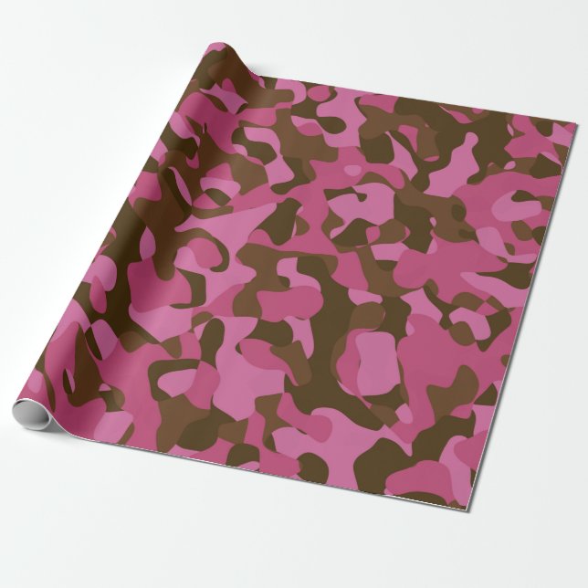 Pink Brown Camouflage Pattern Wrapping Paper (Unrolled)