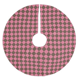 Pink Brown Checker Diamond Pattern Brushed Polyester Tree Skirt
