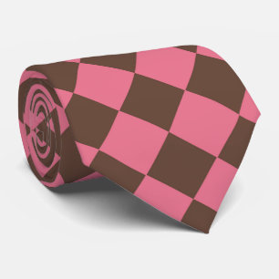 Pink Brown Checker Diamond Pattern Tie