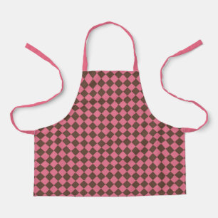 Pink Brown Chequered Diamond Pattern Apron