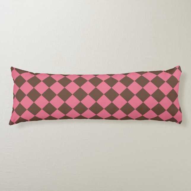 Pink Brown Chequered Diamond Pattern  Body Cushion (Front)