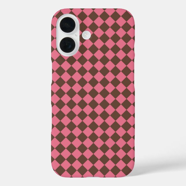 Pink Brown Chequered Diamond Pattern Case-Mate iPhone Case (Back)