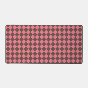 Pink Brown Chequered Diamond Pattern Desk Mat