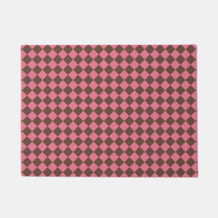 Pink Brown Chequered Diamond Pattern Doormat