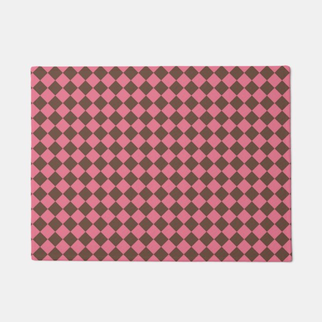 Pink Brown Chequered Diamond Pattern Doormat (Front)