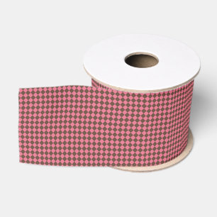 Pink Brown Chequered Diamond Pattern Grosgrain Ribbon