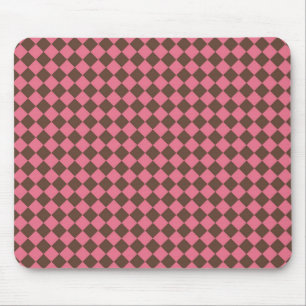 Pink Brown Chequered Diamond Pattern Mouse Pad