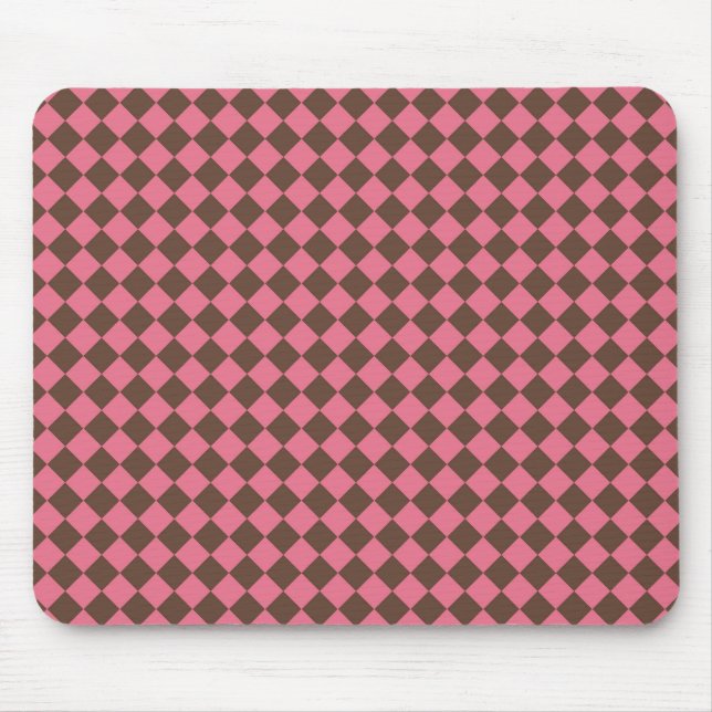 Pink Brown Chequered Diamond Pattern Mouse Pad (Front)