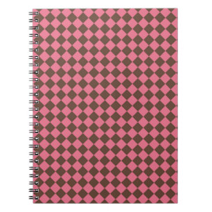 Pink Brown Chequered Diamond Pattern Notebook