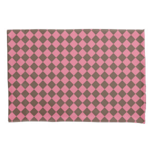 Pink Brown Chequered Diamond Pattern Pillowcase