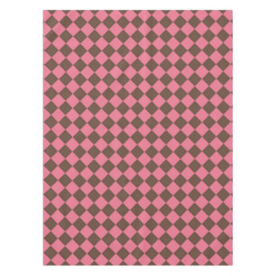 Pink Brown Chequered Diamond Pattern Tablecloth