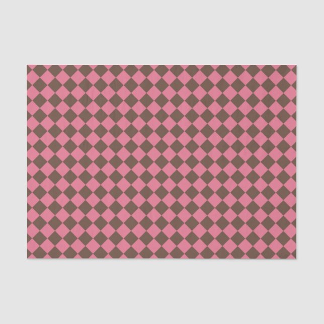 Pink Brown Chequered Diamond Pattern Tissue Paper (Front)
