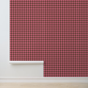 Pink Brown Chequered Diamond Pattern Wallpaper