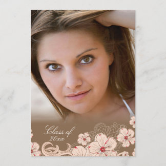 Pink + brown cherry blossom photo graduation party invitation