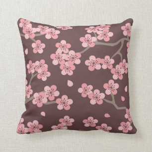 Pink Brown Cherry Blossom Pillow