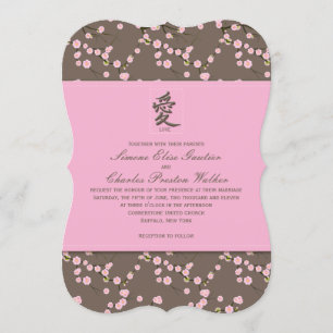 Pink, Brown Cherry Blossoms Wedding Invitation