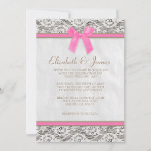 Pink & Brown Country Lace Wedding Invitations
